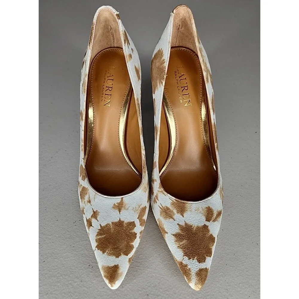 LRL Ralph Lauren Sarina Stiletto Heel Shoes Sz 7B Tie Dye Suede Tan/Light Beige